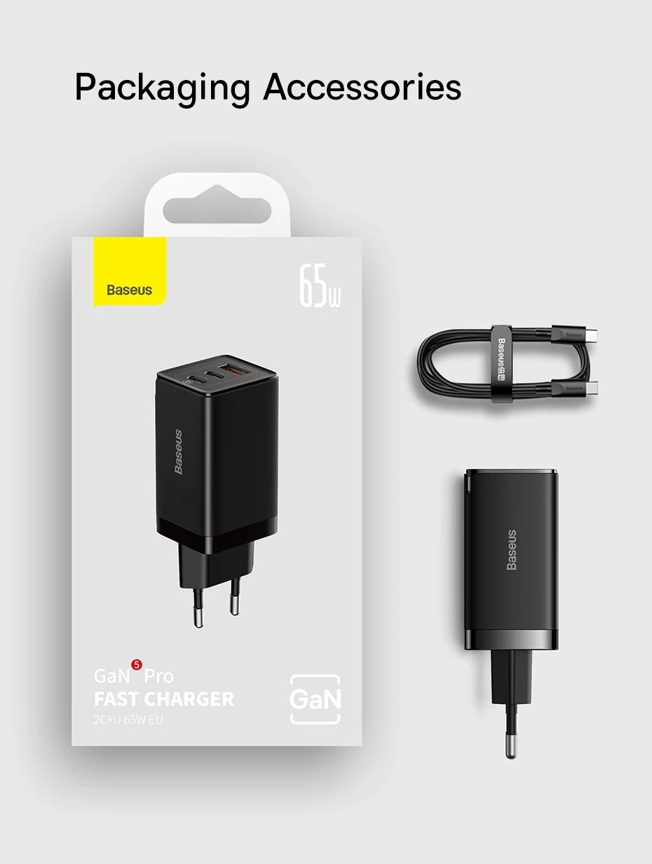 Baseus 65W GaN Charger Quick Charge Type C PD QC Charger USB Charger Portable Fast Charger For Laptop iPhone 17 16 15 14 13 Pro - Shoppiline
