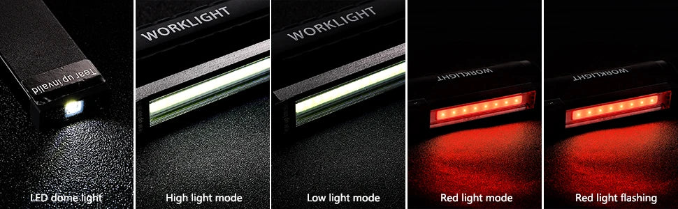 Rechargeable LED COB Work Light USB Magnetic Inspection Torch with Hook Dimmable Flashlight 18650 Battery Repair Camping Lantern