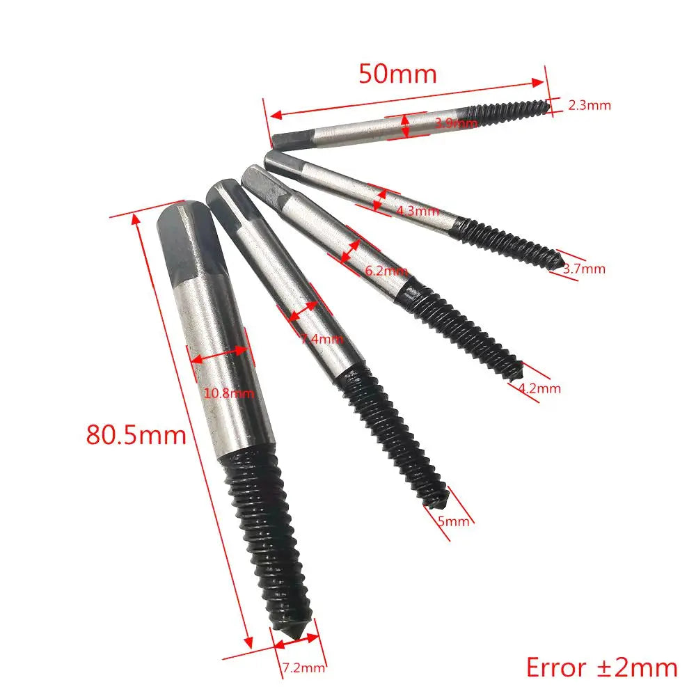5Pcs Screw Extractor Center Drill Bits Guide Set Broken Damaged Bolt Remover Removal Speed Easy Set