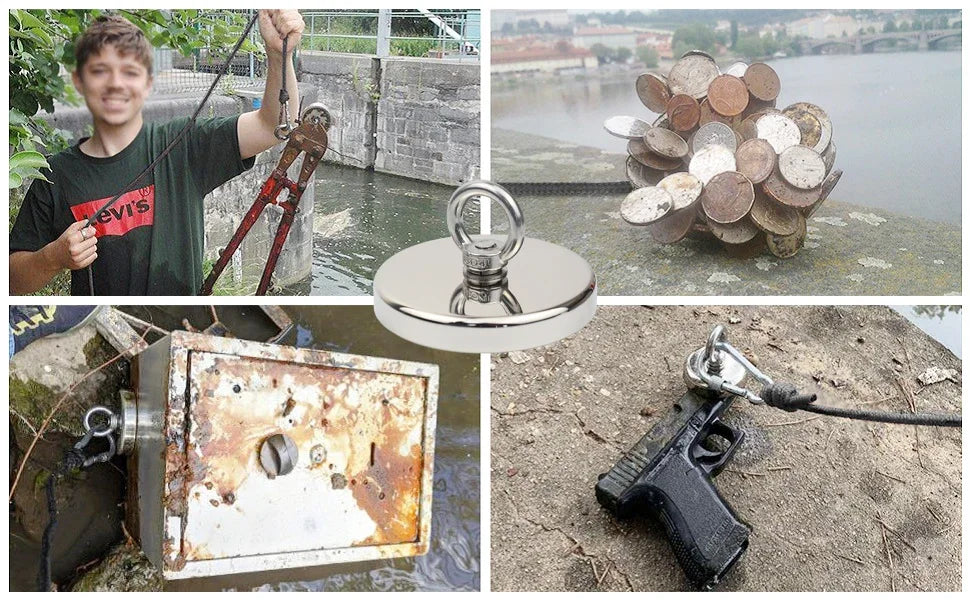 Super Strong Suction Salvage Helper, Made of N52 Heavy Rare Earth Material, with Countersunk Hole and Eyebolt Suction metal