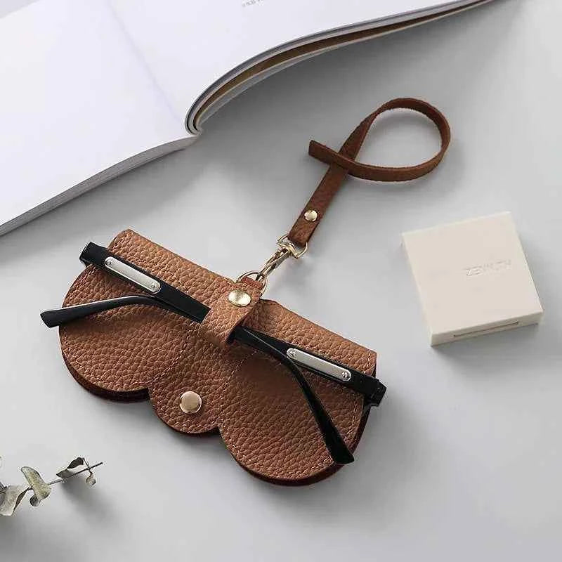 Litchi Embossed PU Leather Glasses Case Cute Hanging Eyewear Holder for Sunglasses Reading Glasses Portable Travel Storage Bag