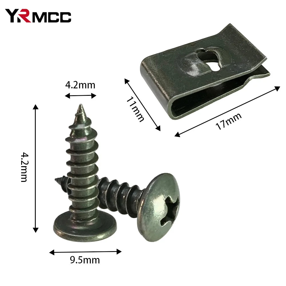 Car Fastener Clip U-Type Metal Screw Clips Kit for Undertray Splash Shield Guard Bumper Screws Auto Engine Cover Car Accessories