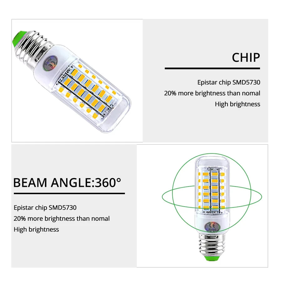 E27 E14 LED Lamp SMD 5730 220V Corn Light Bulb 24 36 56 72 LEDs Energy Saving Lamp Ampoule LED Chandelier Lighting for Home