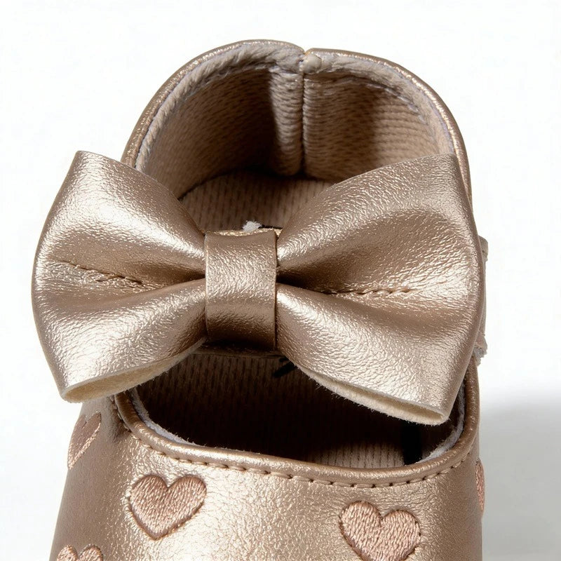 Baby-Mädchen Lauflernschuhe für drinnen 0-18 Monate, weiche Baumwollsohle, rutschfest, mit Schleifenstickerei, Klettverschluss-Schühchen