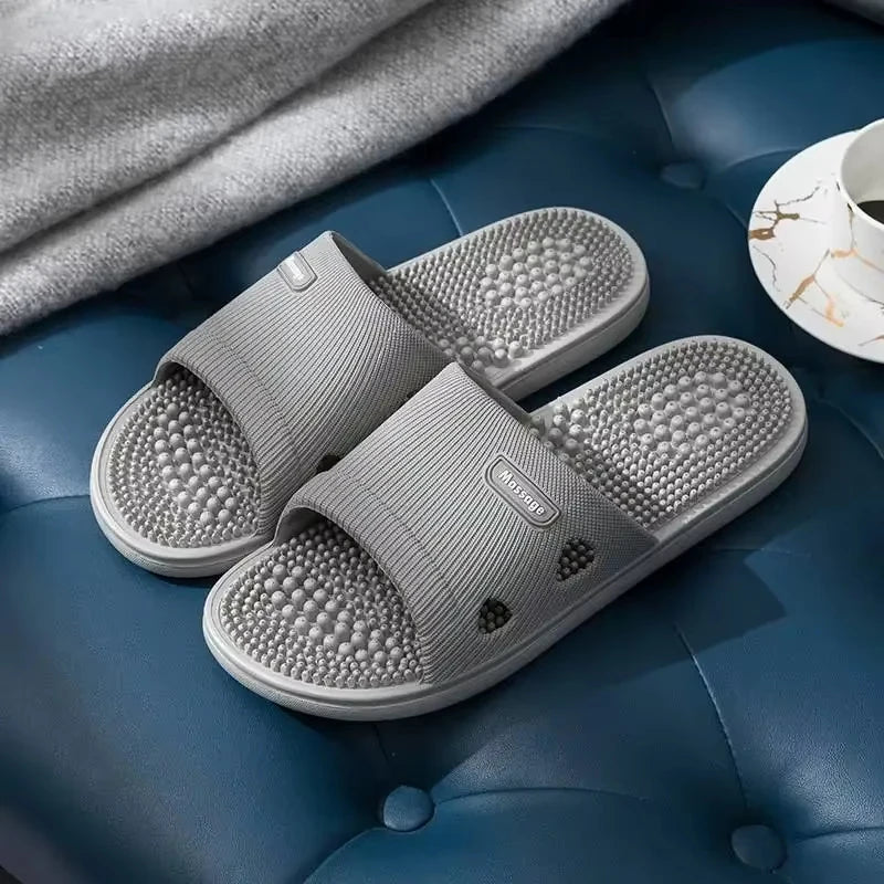 Summer Slippers for Men PVC Massage Non Slip Solid Color Comfortable Durable Bathroom Shoes Cool Pool