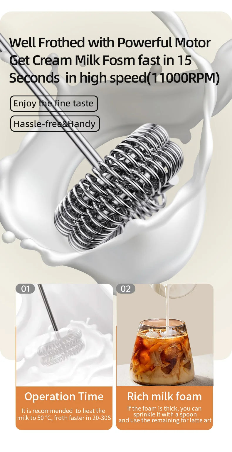 Wireless Milk Frother Electric Type-C Handheld Blender Stainless Steel Mini Coffee Maker Whisk Mixer For Coffee Cappuccino Cream