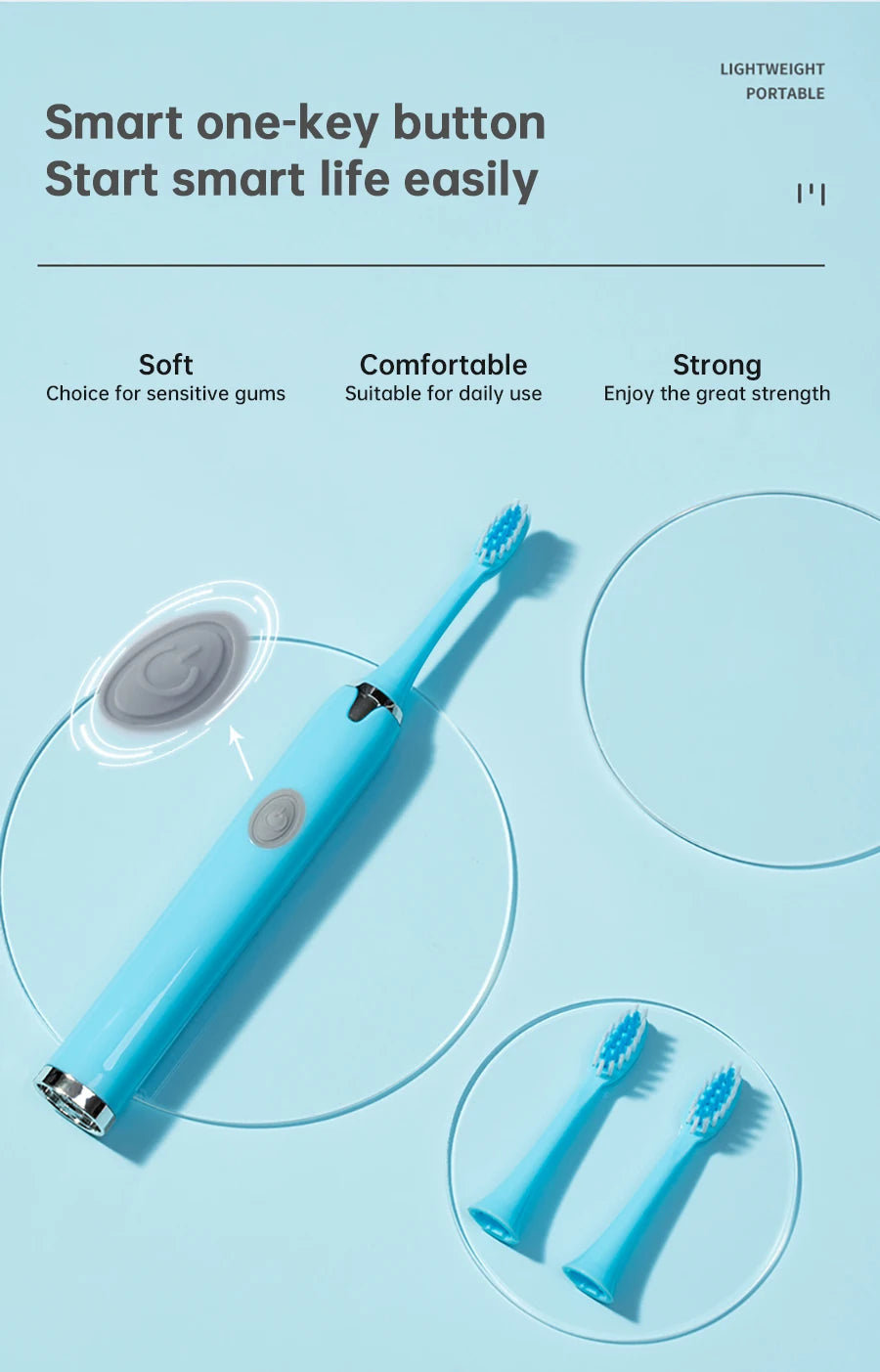 Tongwode Sonic Electric Toothbrush IPX7 Waterproof Adult Couple Home Use Soft Bristle Replaceable With 6 Tooth Brush Heads
