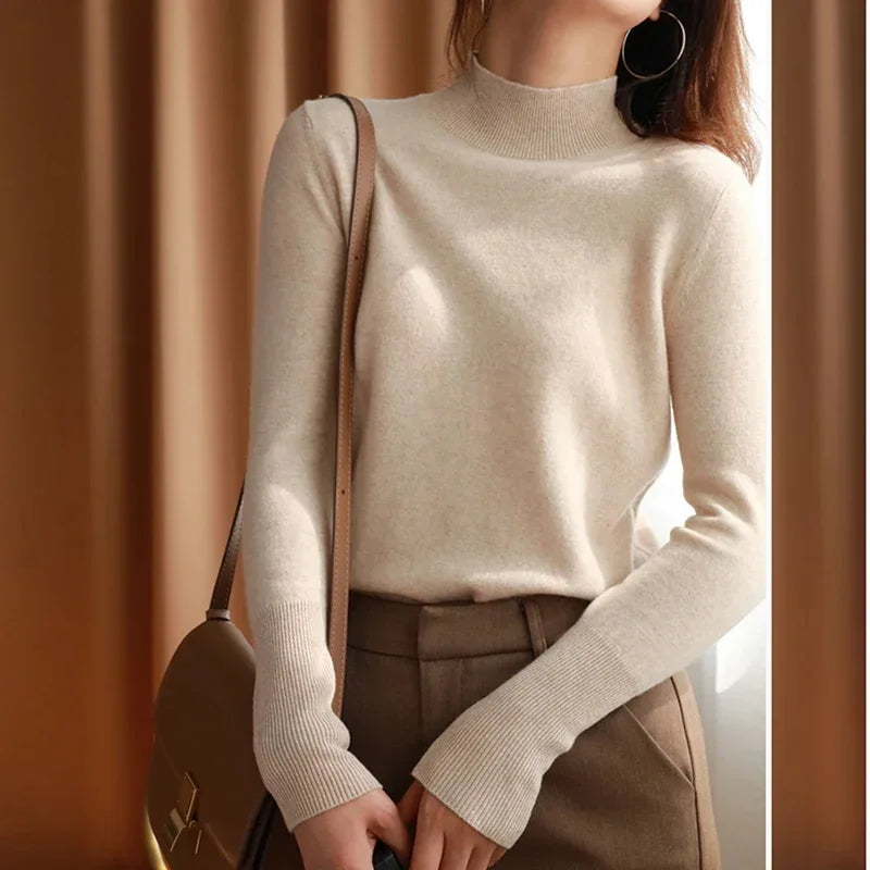 Pull-overs chic Automne-Hiver pour femmes, en tricot, col roulé, manches longues, coupe ajustée, doux et chaud, Pull Femme Top