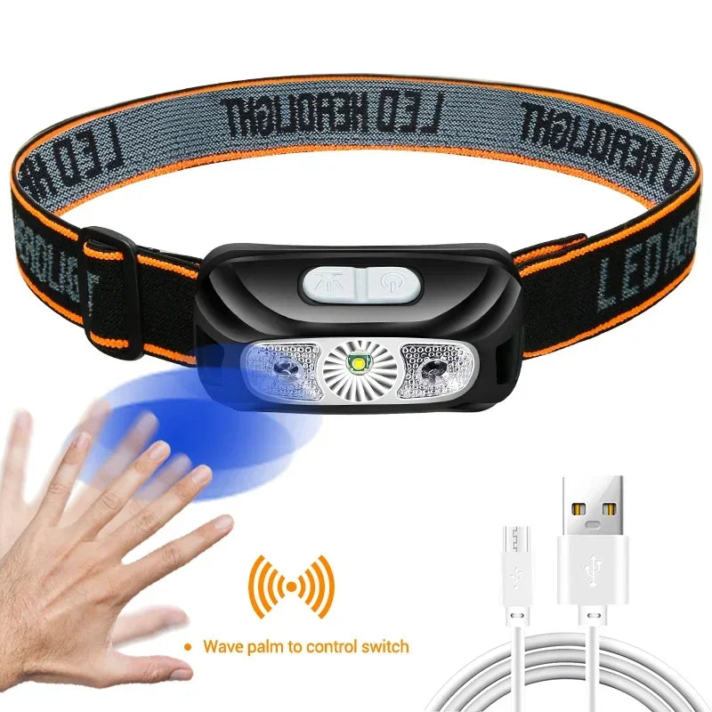 Induction LED Headlamp 1200Mah Rechargeable Waterproof Lightweight Flashlight Working Hiking Camping Running Portable Lantern