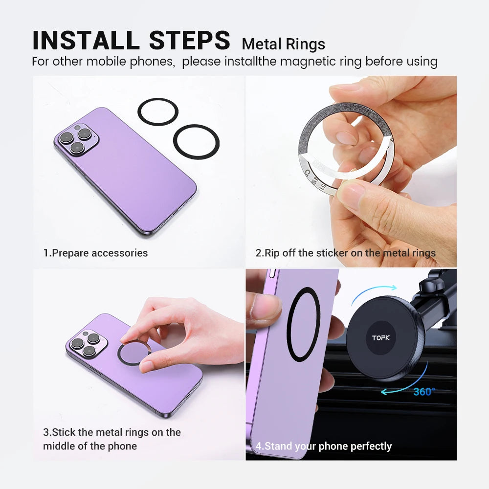 TOPK Universal Car Phone Holder Magnetic for Magsafe 360° Rotation Car Mount for Air Vent & Dashboard Windshield for All Phones - Shoppiline