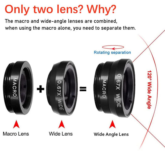 3 in 1 Phone Fisheye Wide Angle Zoom Lens 0.67X Fish Eye Macro Lens Camera Kits For Smartphone Fish Eye Zoom Len With Phone Clip
