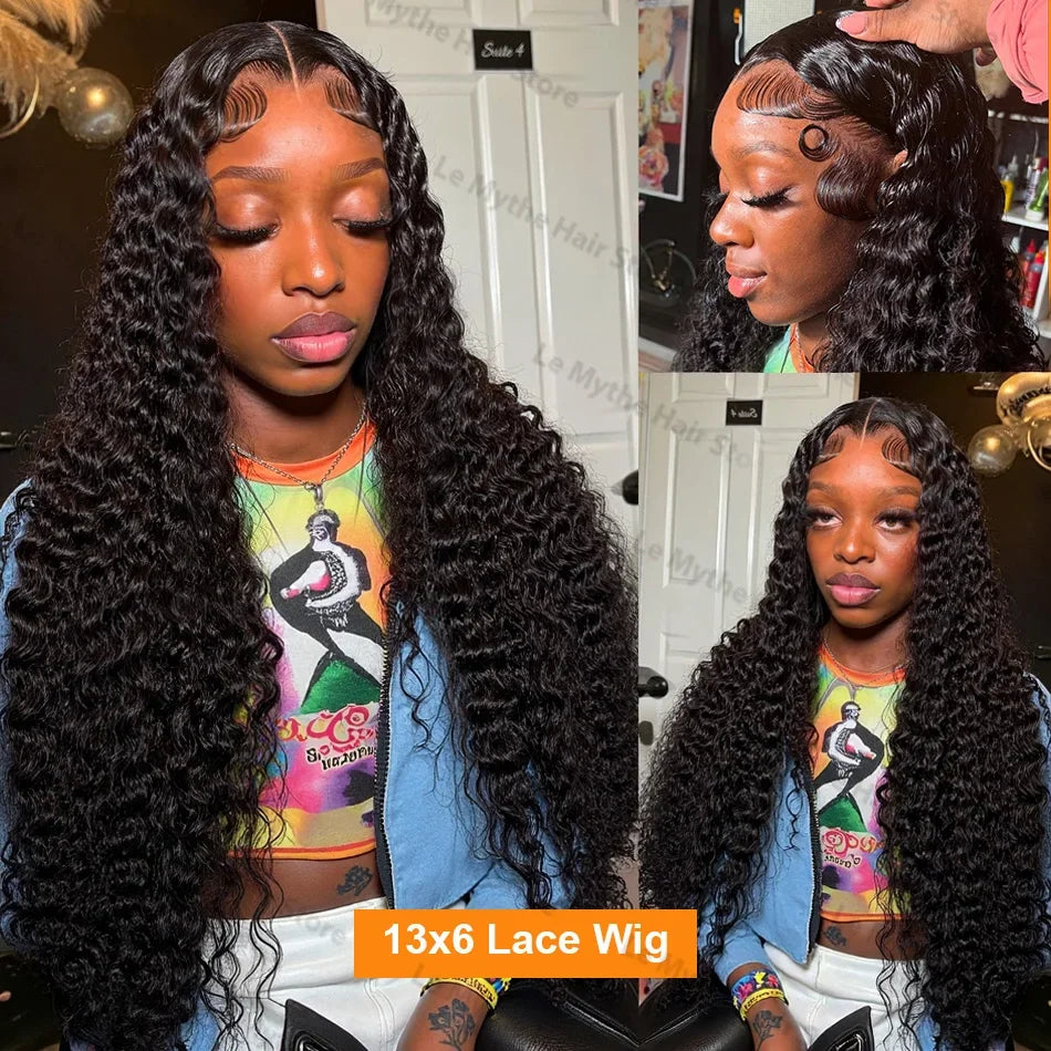 13x6 HD Lace Loose Deep Wave Frontal Perücken 42 Zoll Deep Curly Lace Front Echthaarperücken Vorgezupfte Klebefreie Perücke Echthaar