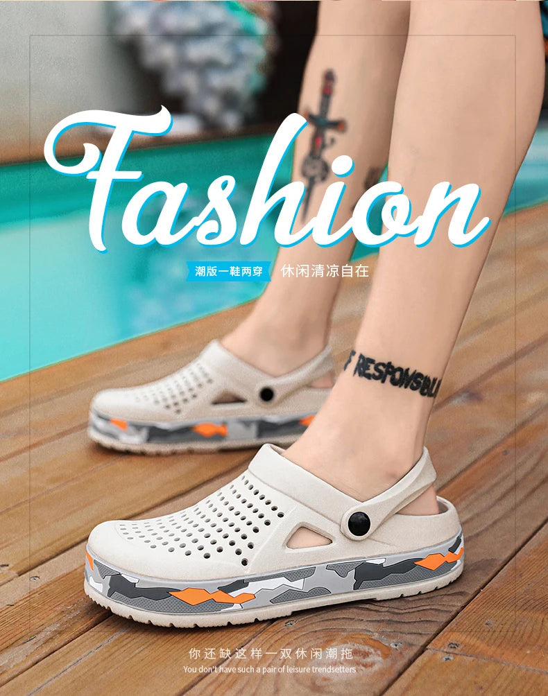 Men's summer casual hole shoes non slip lightweight breathable Two wearing men's sandals fashion comfort beach shoes slippers