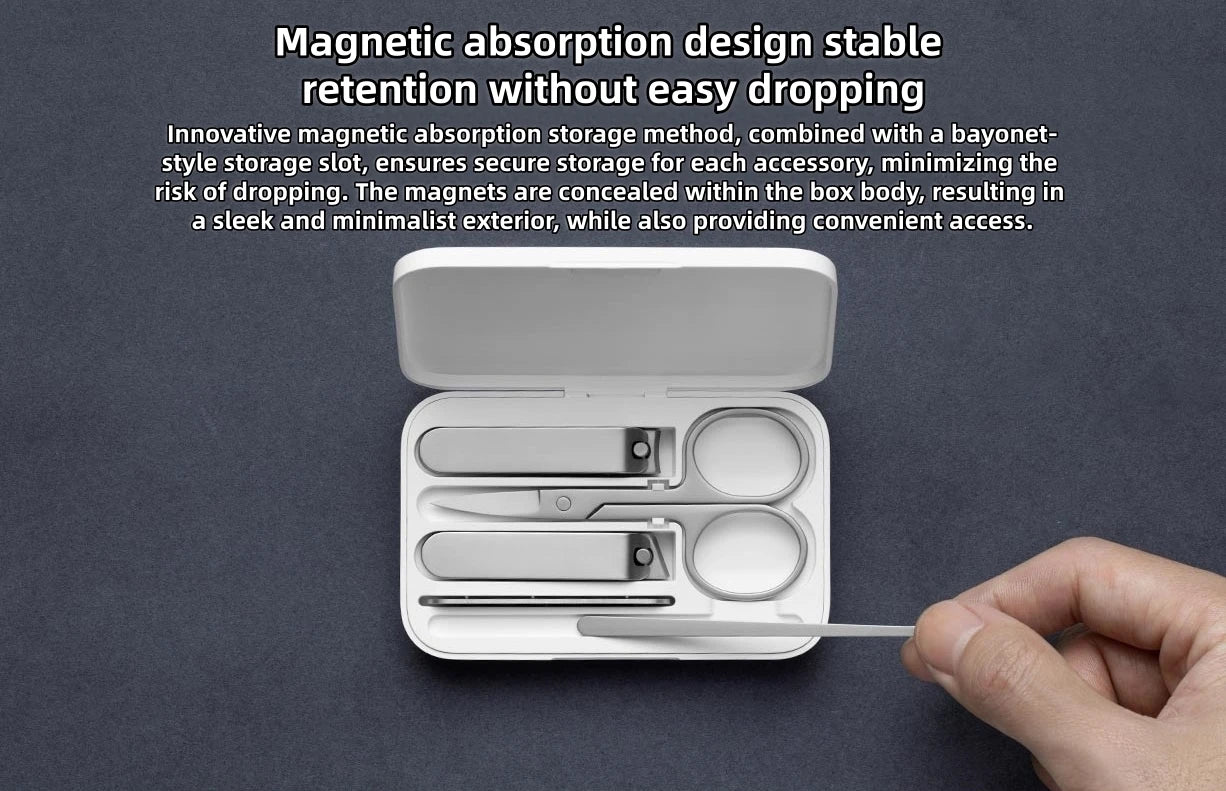 Mijia Nail Clipper Five-Piece Set White High-Quality Stainless Steel Magnetic Absorption Simple Five-Piece Set Portable