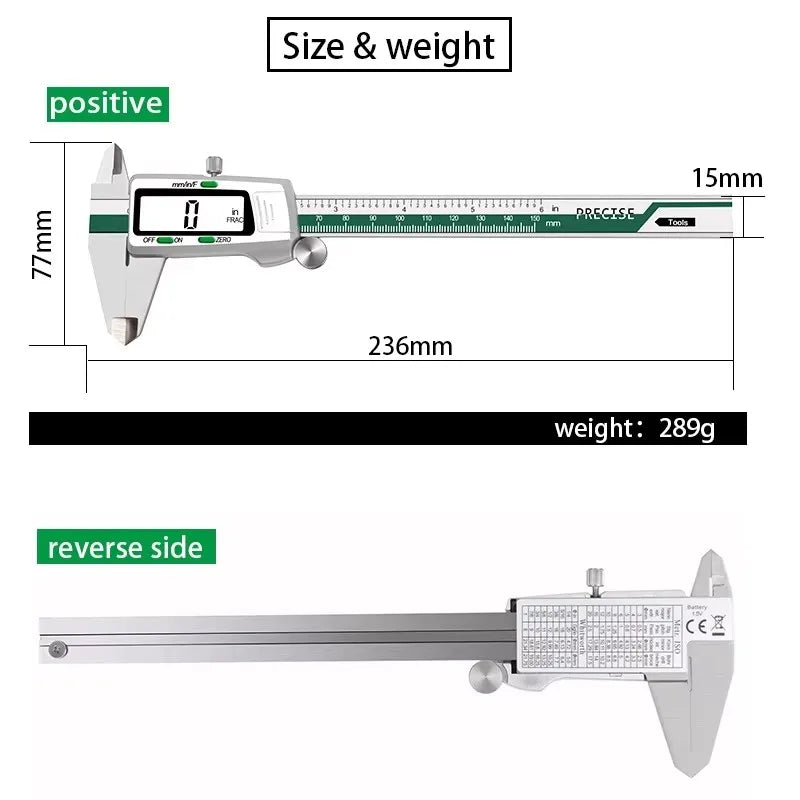 ET50 150mm Stainless Steel Digital Caliper 6-Inch 0.01mm High Precision Fraction/MM/Inch Measure Woodworking Thickness Gauge - Shoppiline