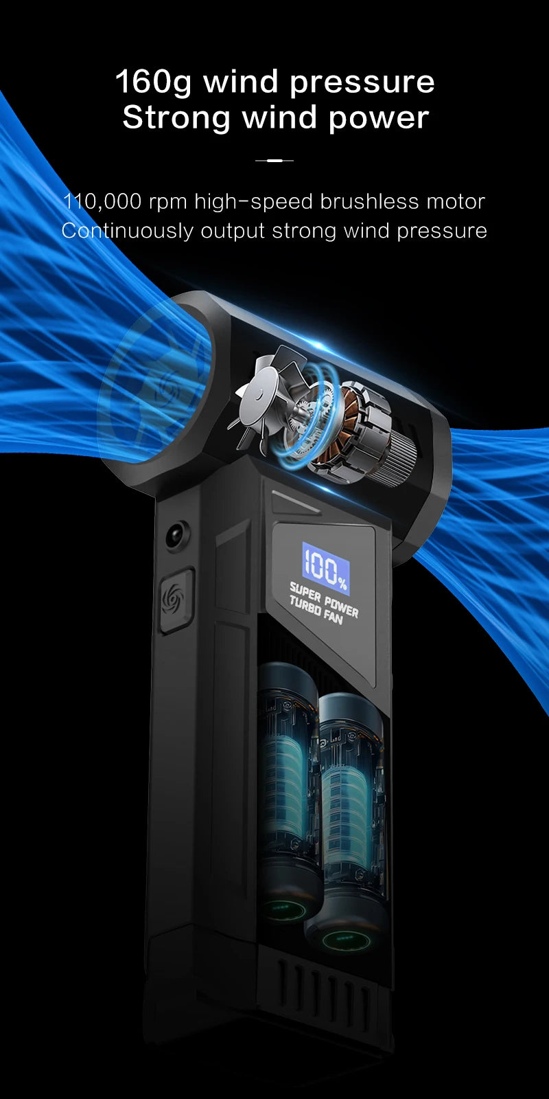 【2026 New】Wireless Jet Fan Brushless Motor Turbo Air Blower For Car Cleaning With LED Light Digital Display Portable Outdoor Use