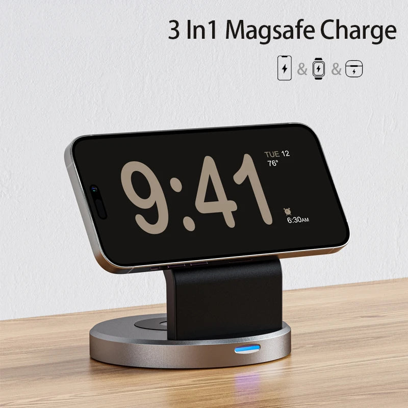 3 In 1 Magnetic Wireless Charger Stand For iPhone 15 14 13 12 Pro Max iWatch AirPods Station Dock MagSafe Fast Charging Station - Shoppiline
