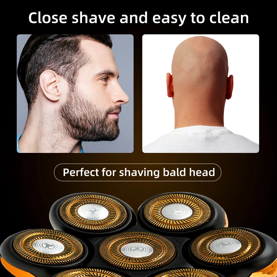 Men 7D Floating Men Electric Shaver Wet Dry Beard Hair Trimmer Electric Razor Rechargeable Bald Head Shaving Machine LCD Display