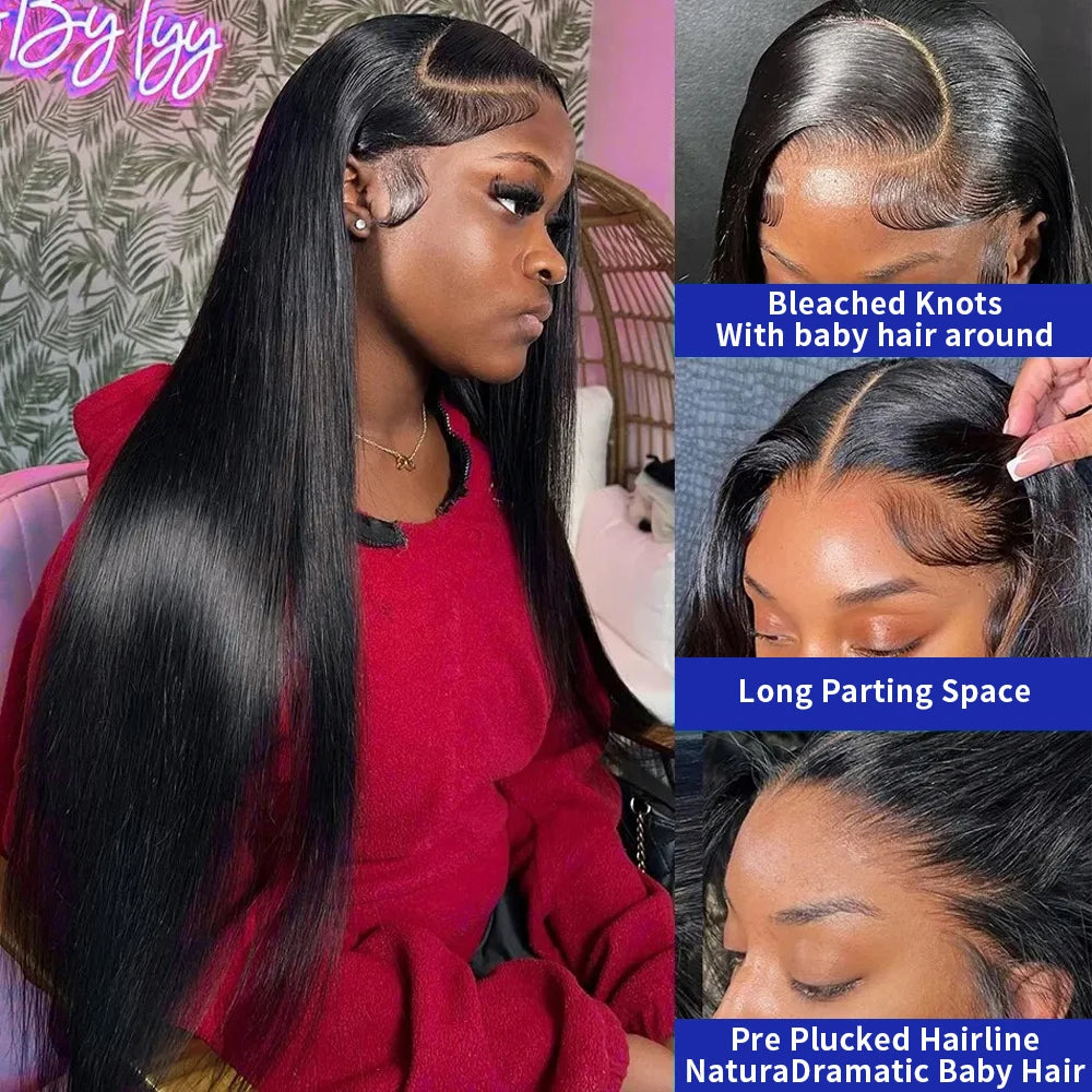 40 Inch Bone Straight Human Hair Wig 13x4 13x6 HD Transparent Lace Wigs Brazilian Full Lace Frontal Wig For Women 300% Density