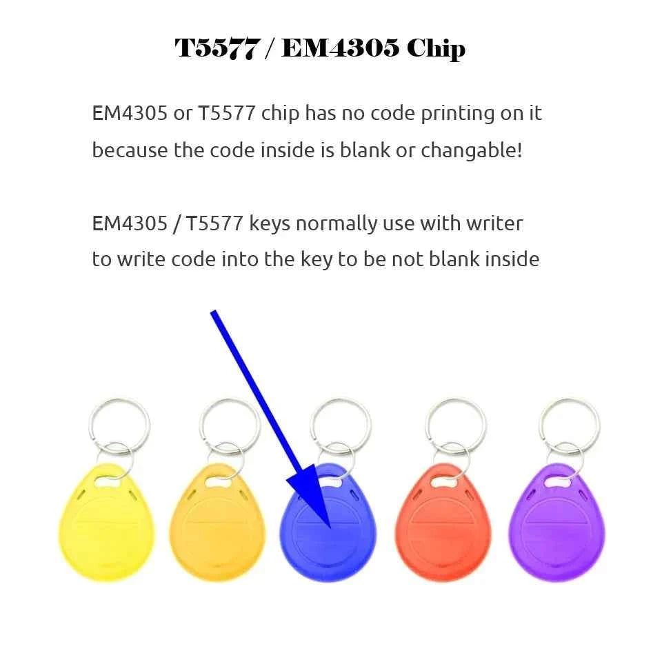 5YOA 10pcs 125KHz T5577 Keyfobs Rewritable Duplicate Tag 5200 Proximity Copy Access Card ID Token Ring RFID Cloner Keychain