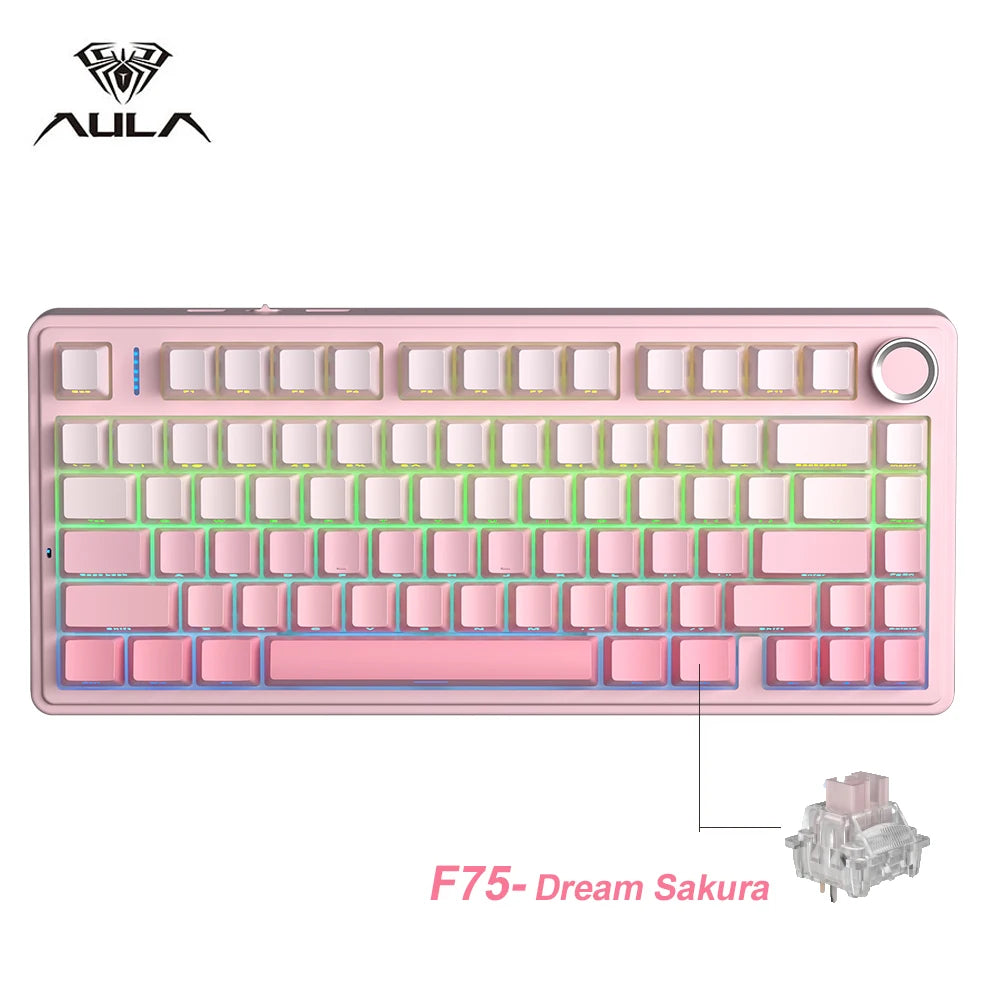 AULA F75 2.4G Wireless/Bluetooth/Wired Gaming Mechanical Keyboard RGB Customized 75% Layout OEM Profile Gasket Structure