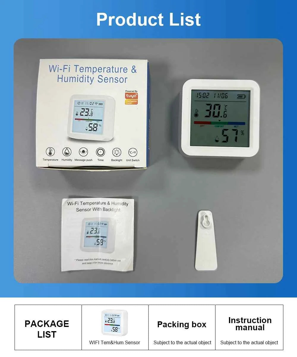 ONENUO Tuya WIFI Temperature Humidity Sensor Hygrometer Thermometer Smart Home APP Remote Moniter Support Alexa Assistant