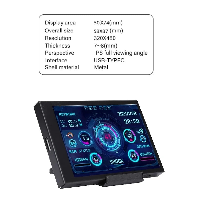 New 3.5 Inch IPS Type-C Secondary Screen Computer CPU GPU RAM HDD Monitor USB Type-C Display For Freely AIDA64 + Type-C Dock - Shoppiline