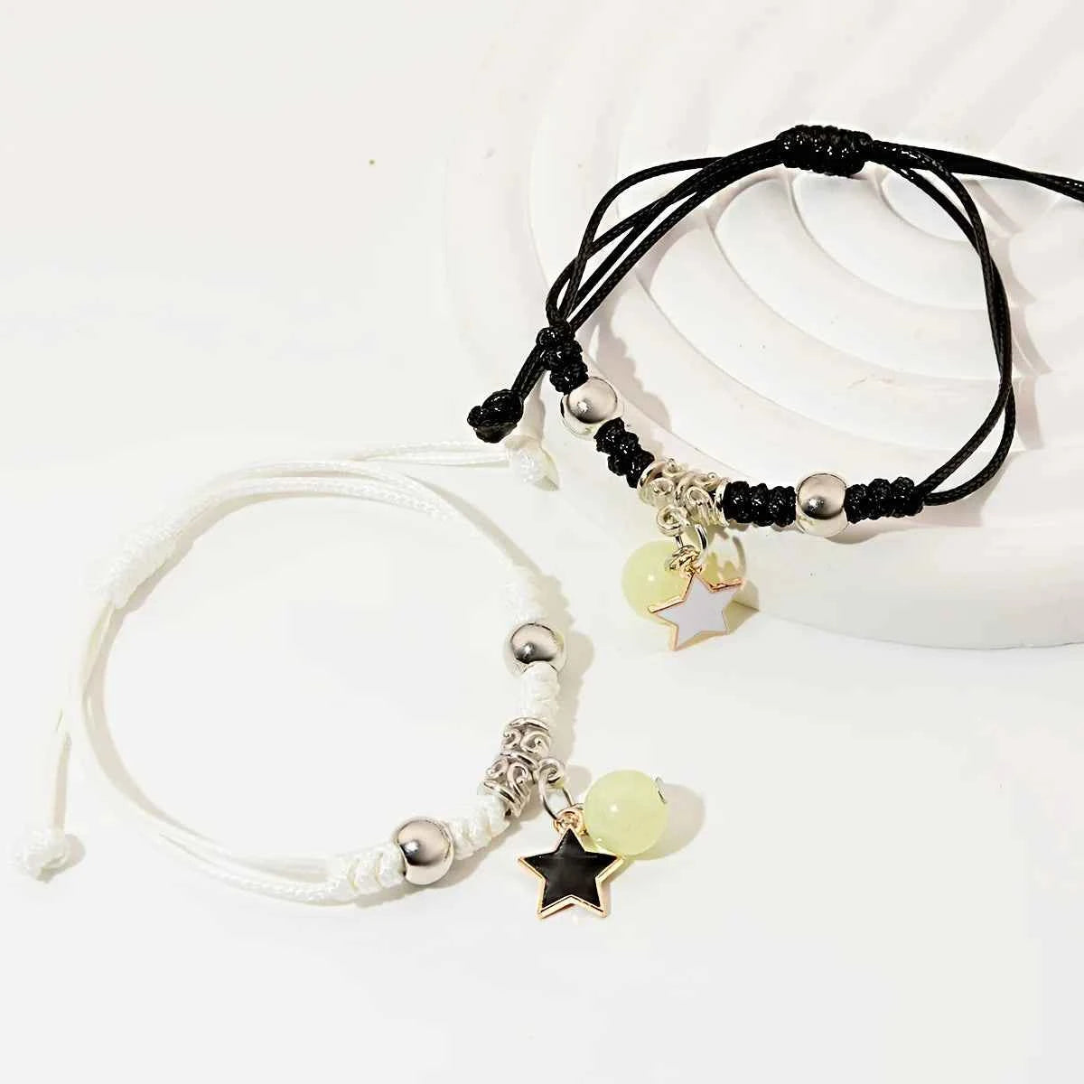 2PC Fashion Luminous Beads Star Couple Bracelet for Women Men Charm Cat Flower Heart Moon Love Matching Friend Bracelet Jewelry