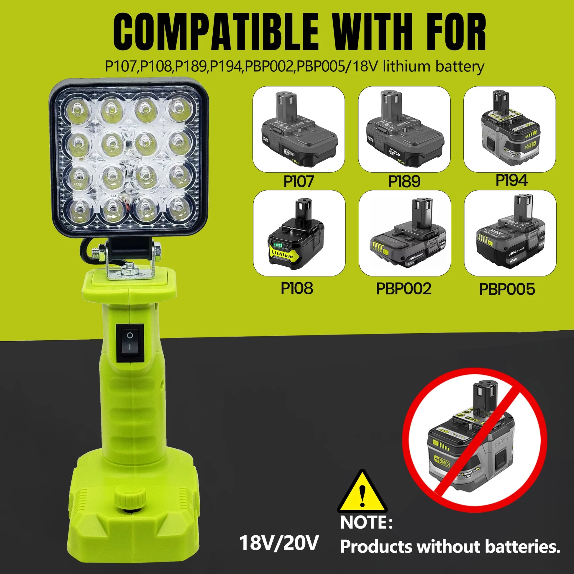 Power Tool Parts For Makita For DeWalt For Bosch For Milwaukee For Ryobi lithium Battery Flashlight Working Light Camping Lamp - Shoppiline