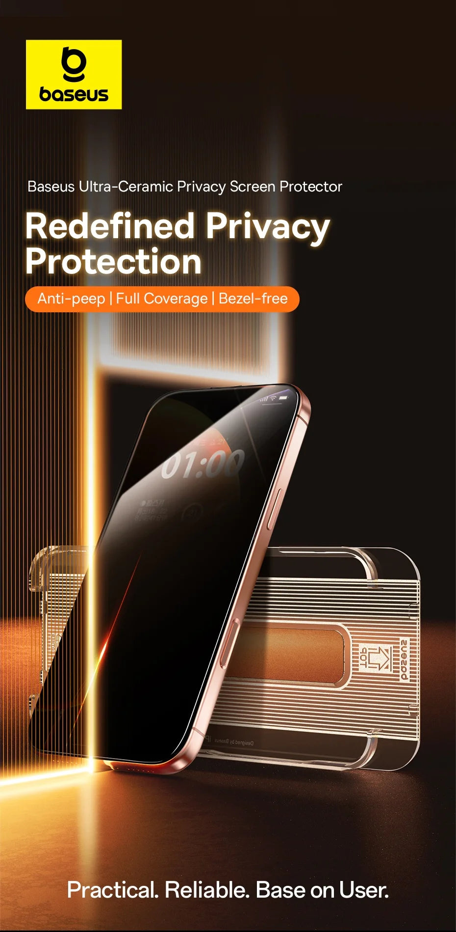 Baseus 0.4mm Corning Tempered Glass for iPhone 17 16 15 14 13 Pro Max Plus Screen Protector Anti-Peeping Auto Installation Film - Shoppiline