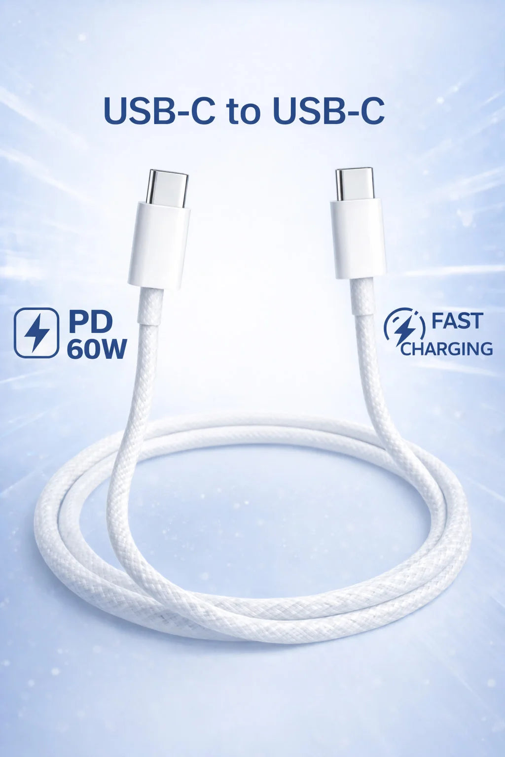 USB C to USB C Cable 60W Fast Charging, PD 60W, 480Mbps Data Transfer, for Laptops, Tablets, Type C Devices, MacBook, Phones