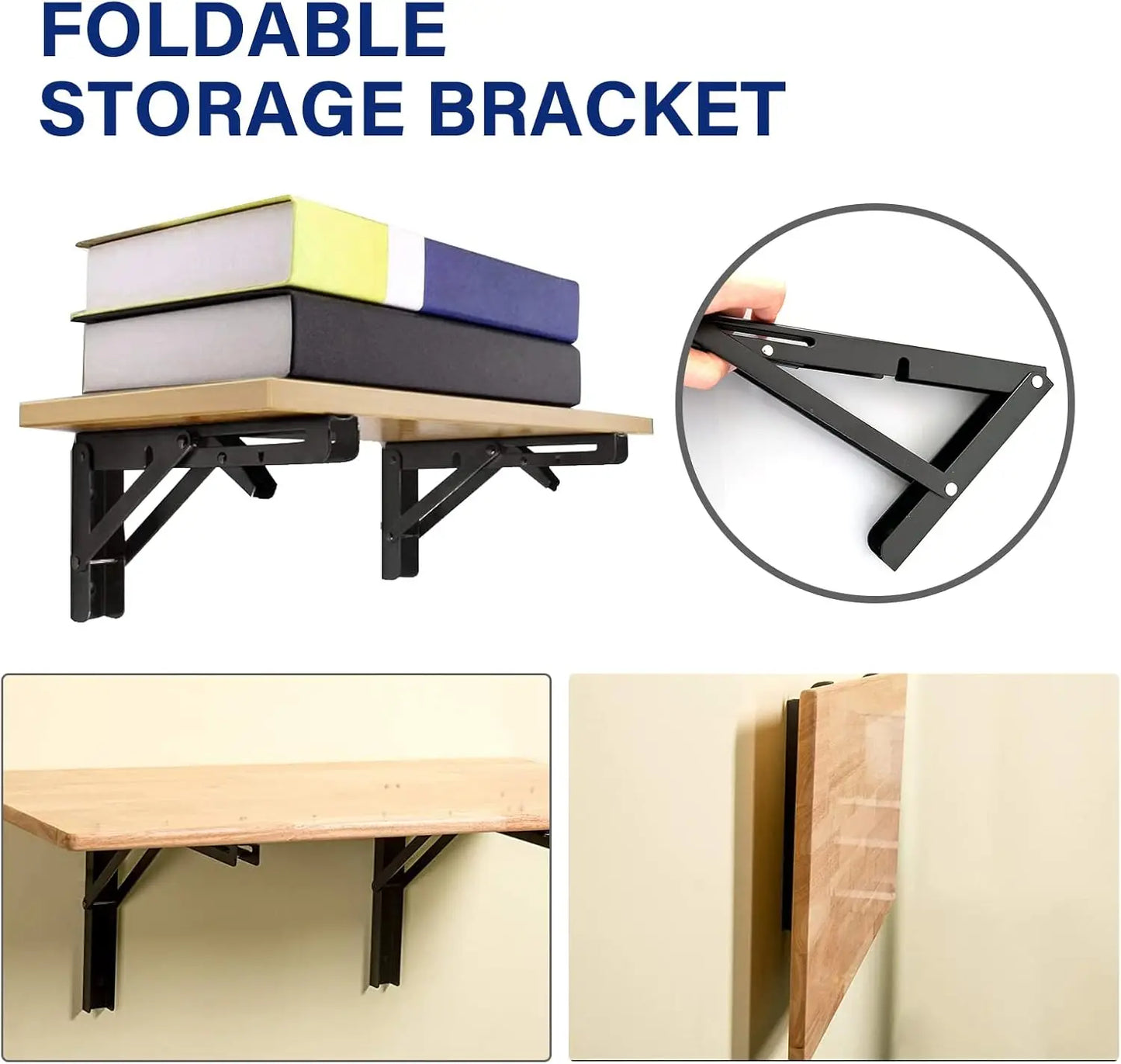 2PCS Heavy Duty Triangle Folding Angle Shelf Bracket Stainless Steel Collapsible Shelf Bracket for Table Work Bench Wall Mounted