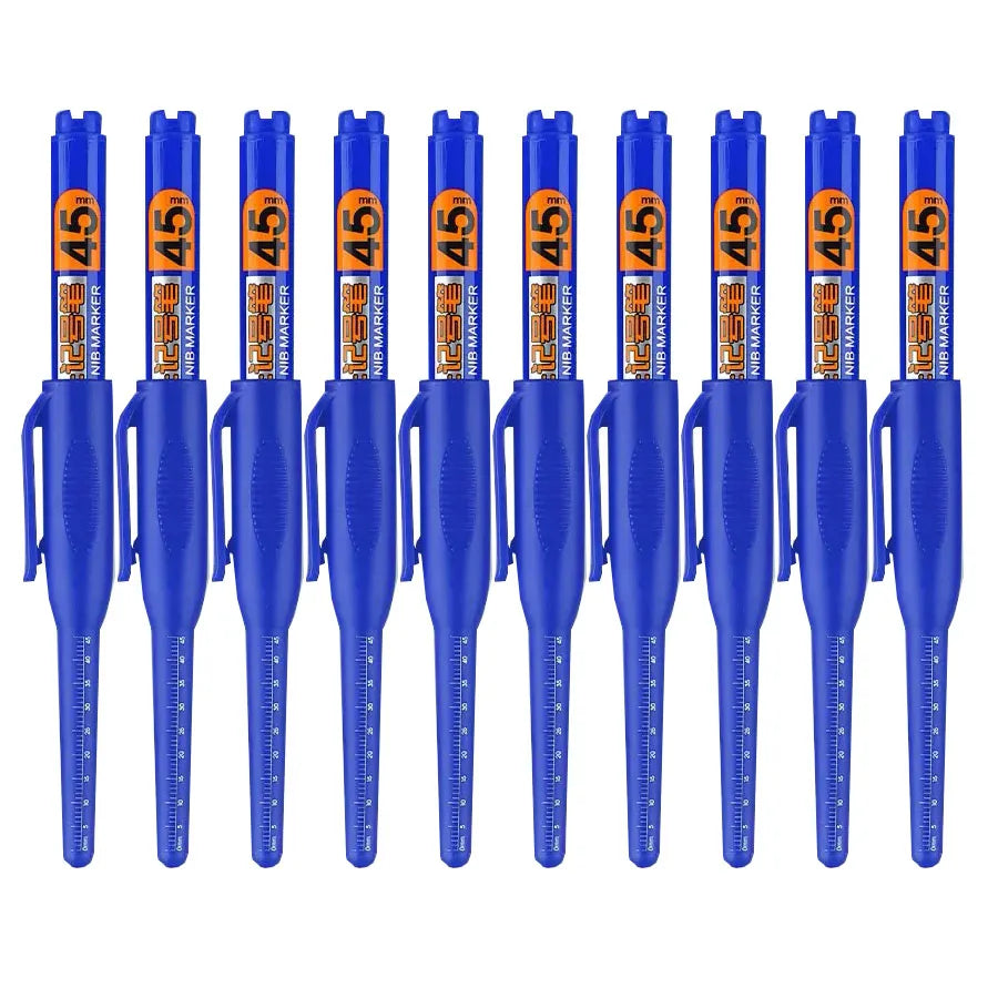 10PCS 45mm Tip Waterproof Long Head Marker Pen Quick-Dry Ink for Woodworking Construction, Deep Hole Non-Toxic Black Red Blue