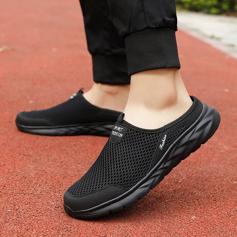 YRZL Mens Half Slippers Summer Breathable Mesh Mens Shoes Outdoor Casual Walking Shoes Large Flat Light Mesh Slippers Sandals - Shoppiline