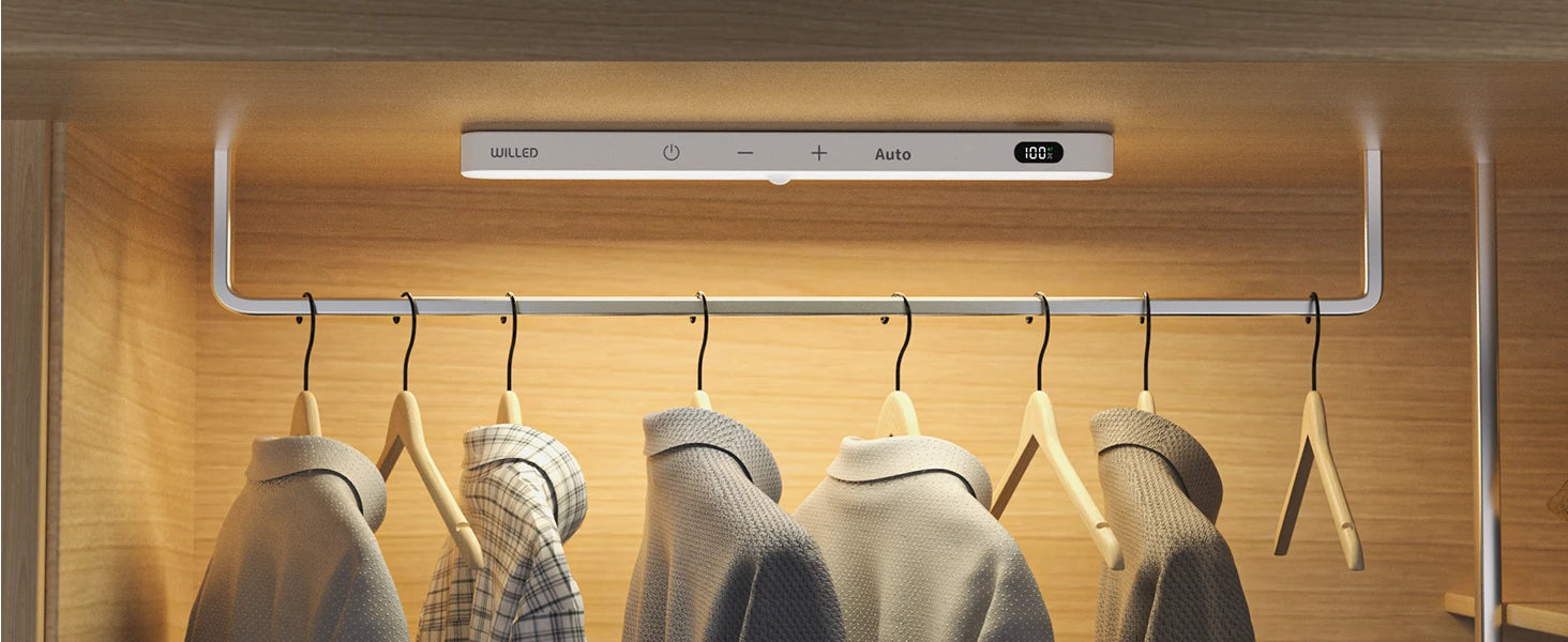 WILLED Under Cabinet Lights Rechargeable Battery Display 60 LED Touch Light Bar Motion Sensor Light Closet Light Night Lights - Shoppiline