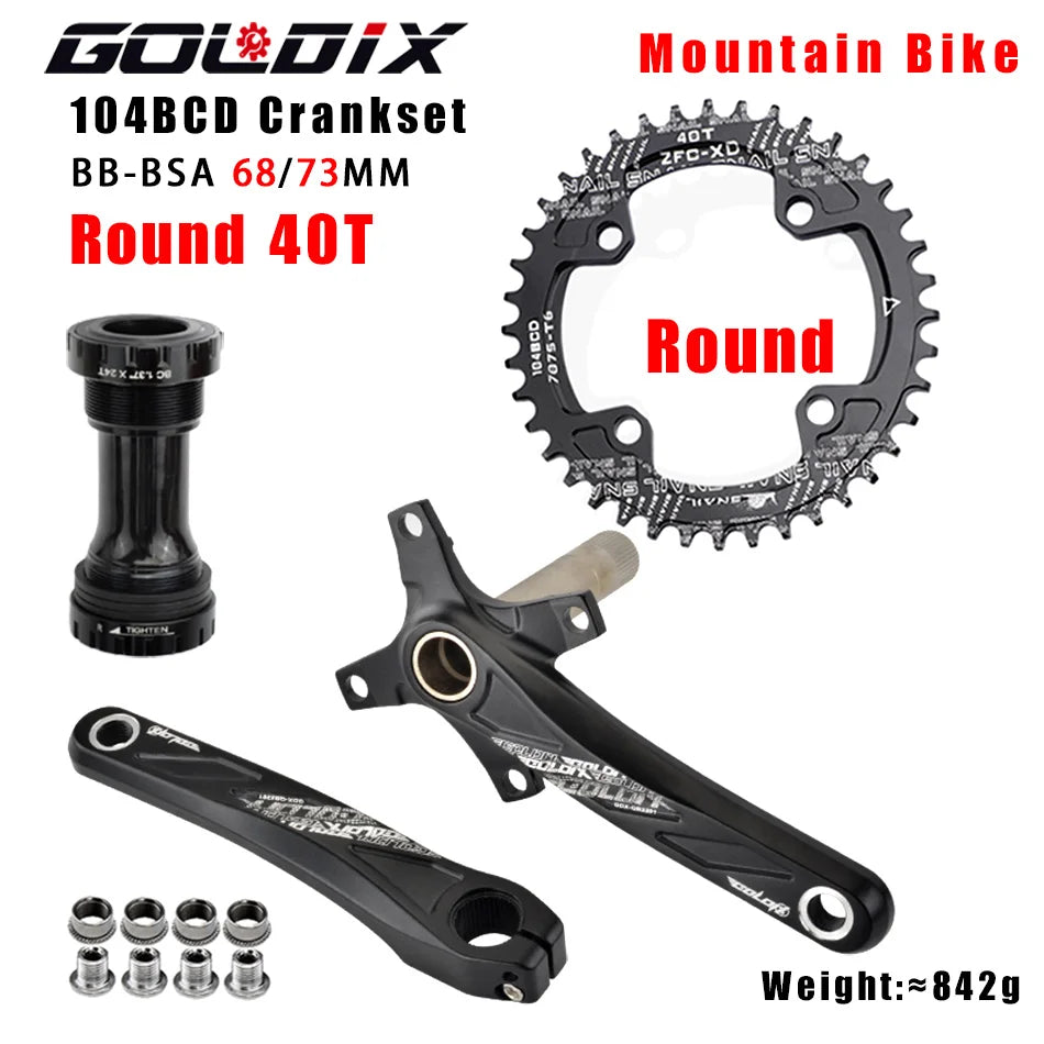 GOLDIX Bicycle Crank Chainring 104BCD MTB Bike Crank Aluminum Alloy with Bottom 170mm Crank Black 32T 34T 36T 38T Plate