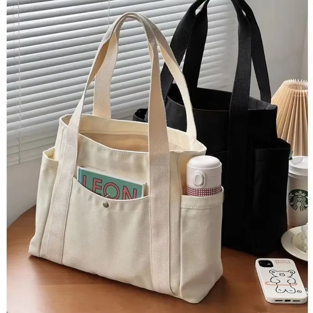 Große Kapazität Canvas Tragetaschen für Arbeit Pendeln Tragetasche College Stil Student Outfit Buch Umhängetasche Einkaufstasche
