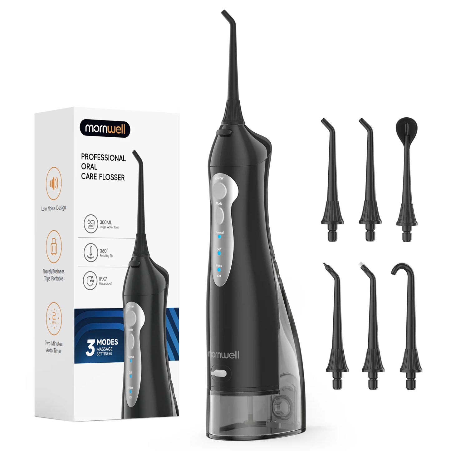 Mornwell Water Flosser Teeth Picks 4 Jets 3 Modes Portable Cordless D52 Water Floss For Teeth Cleaner IPX7 Waterproof Oral Picks