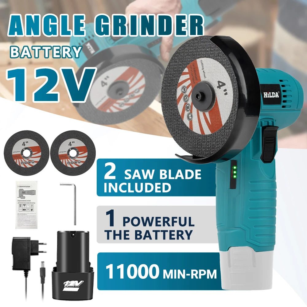 HILDA 12V Electric Angle Grinder 3/4 Inch Lithium Polishing Machine Brushless/Brushed Mini Cutting Machine Rechargeable Battery - Shoppiline