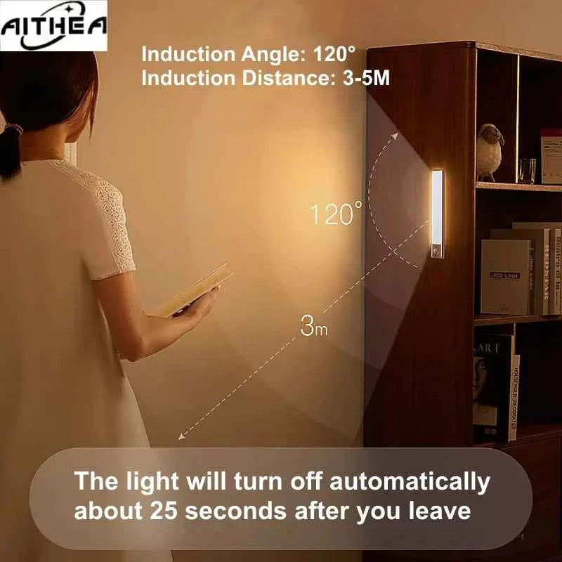 AITHEA USB Rechargeable PIR Motion Sensor LED Bar Lights Dimmable Detector Night Light Portable Induction Cabinet Lamp for Room