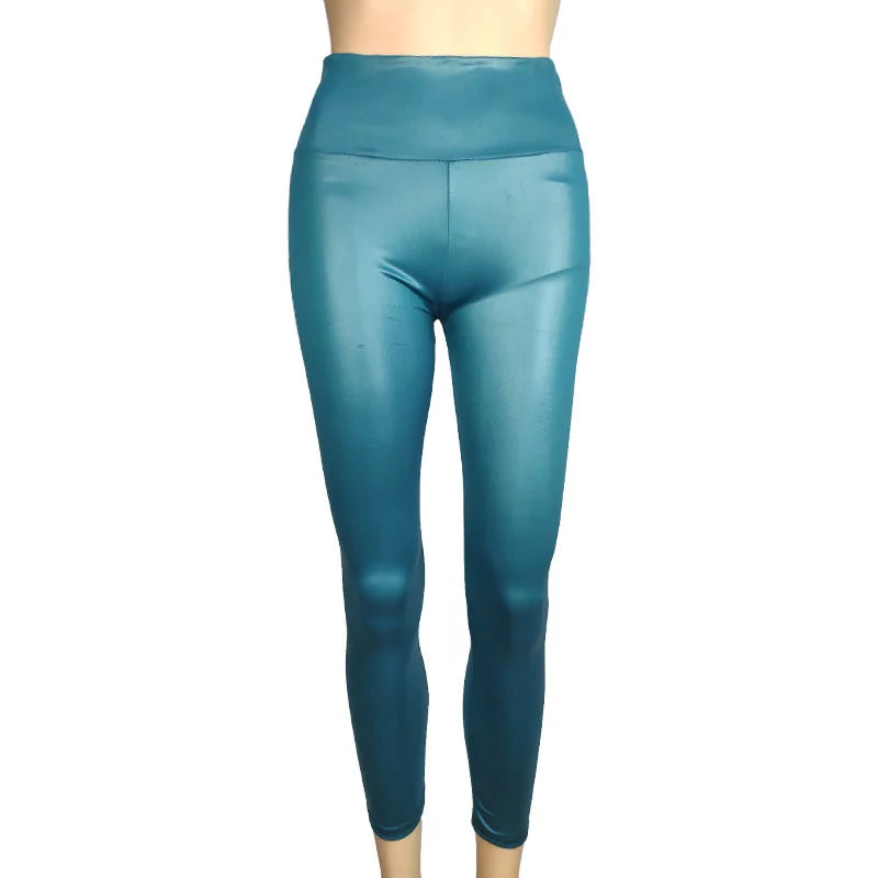 Pantalon taille haute en faux cuir Yoga décontracté Pantalon longue tenue quatre saisons à haute élasticité Pantalon de base