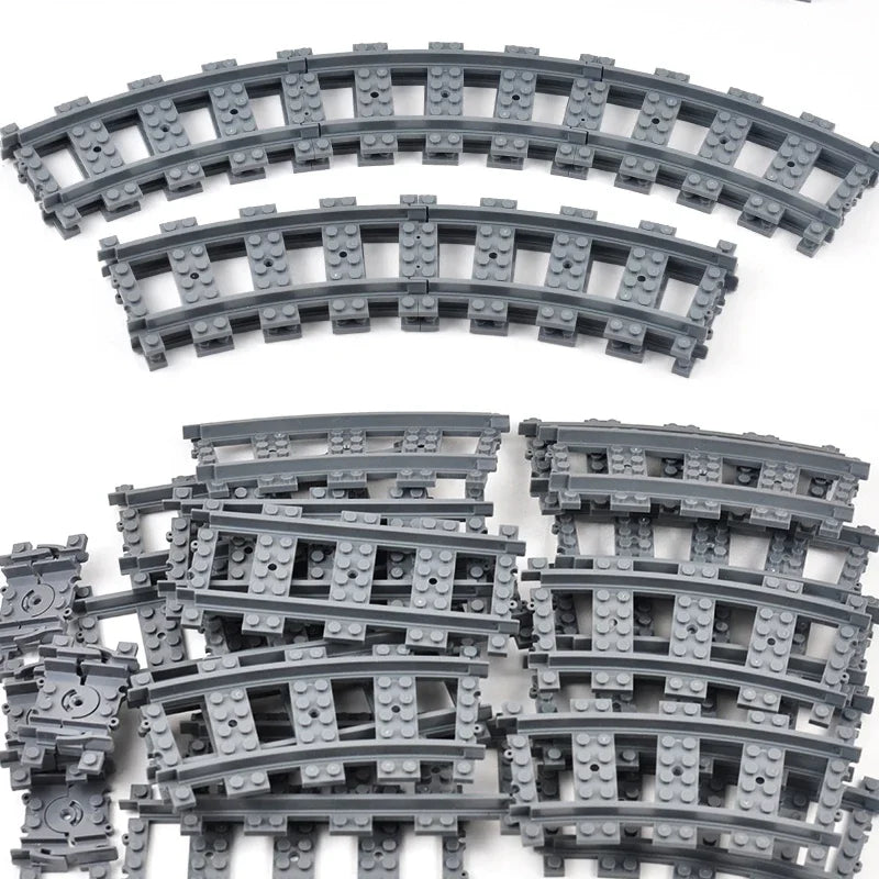 Straight Train Tracks Curved Accessories Car Blocks Building Sets DIY 10-100 Pcs Kids Toys MOC Bricks City Switch Rail Crossing
