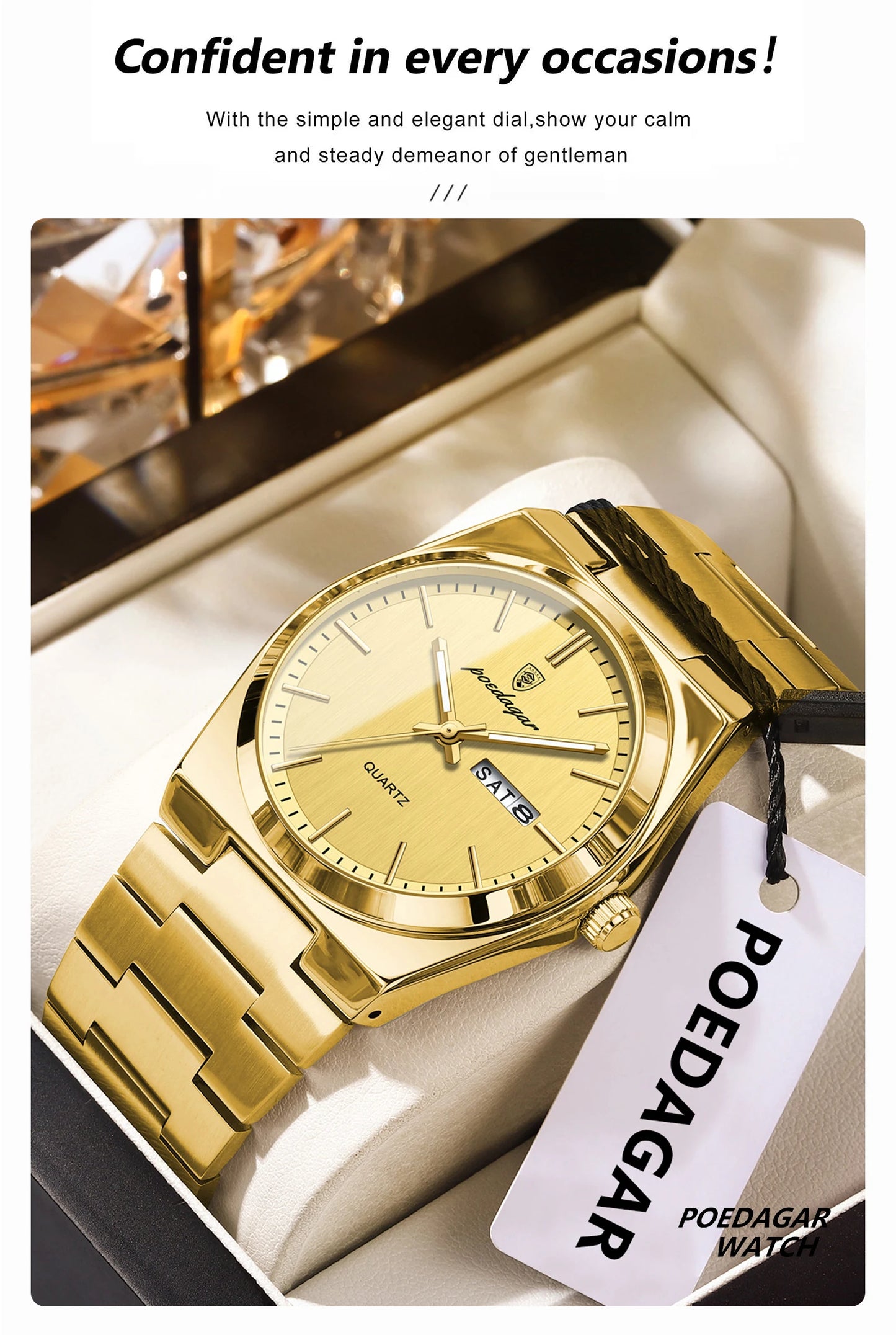 POEDAGAR Mode Klassische Herrenuhr Wasserdichte Leuchtende Datumsanzeige Wochenanzeige Luxus Herrenuhr Edelstahl Quarz Business Herrenuhren