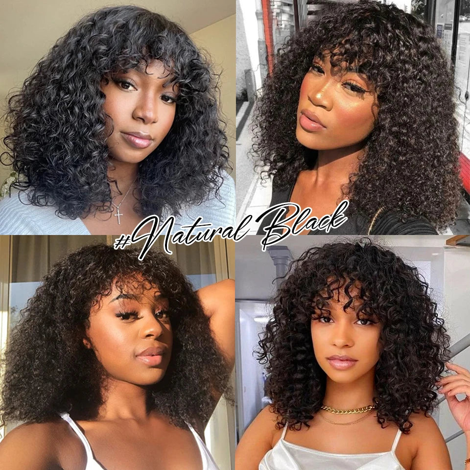 Perruques de cheveux humains Jerry Curly courtes coupe Pixie Bob avec frange pour femmes à porter, Péruvienne, mèches miel, perruques Water Wave