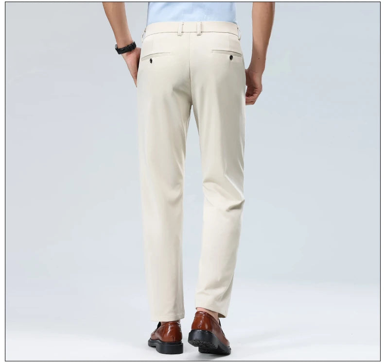 Mens Summer Stretch Straight Leg Business Dress Pants Breathable High Drape Trousers for Business Events