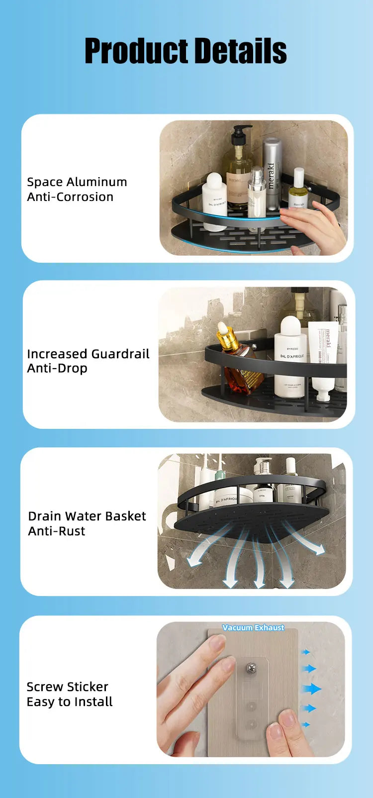 Bathroom Storage Rack No Drill Shelves Wall Mounted Corner Shelf Shower Holder For WC Shampoo Organizer Bathroom Accessories