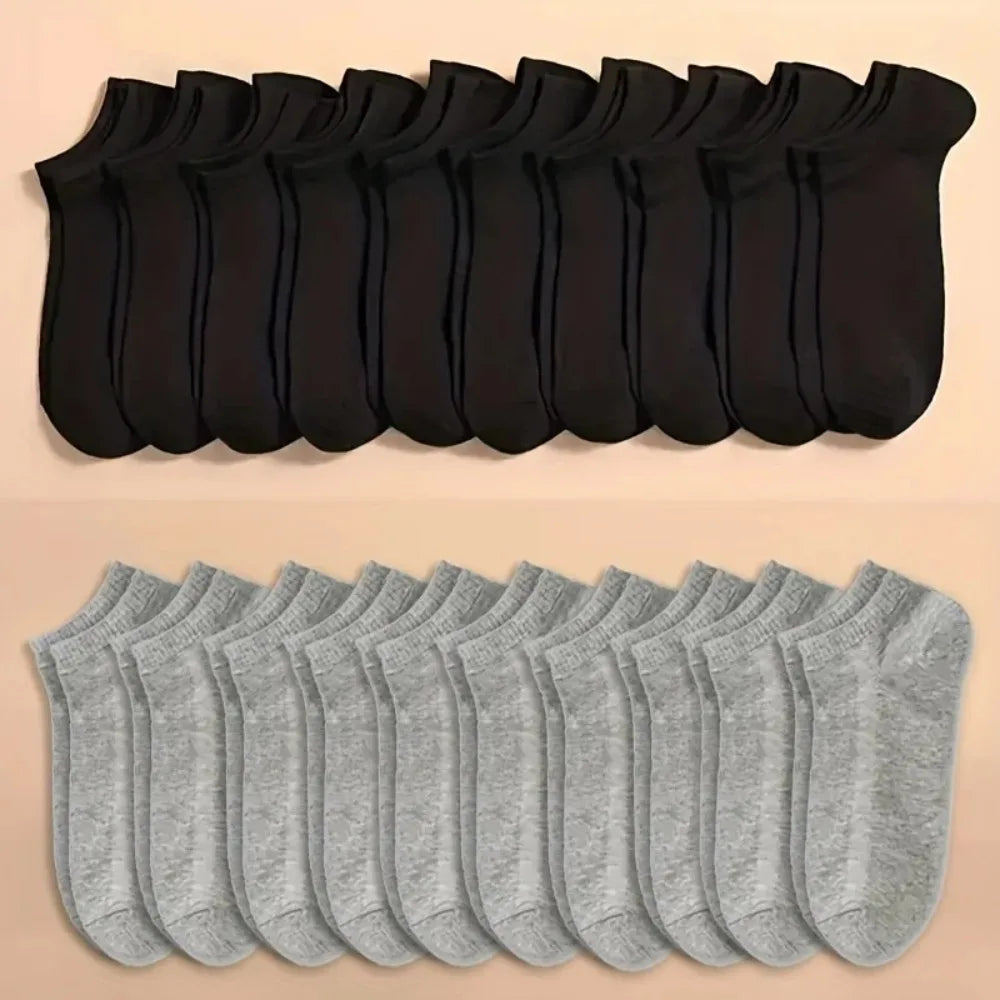 Unisex Ankle Socks 10/20/40 Pairs, Solid Color, Soft Lightweight No Show Socks, Bulk Value Pack, Men Women