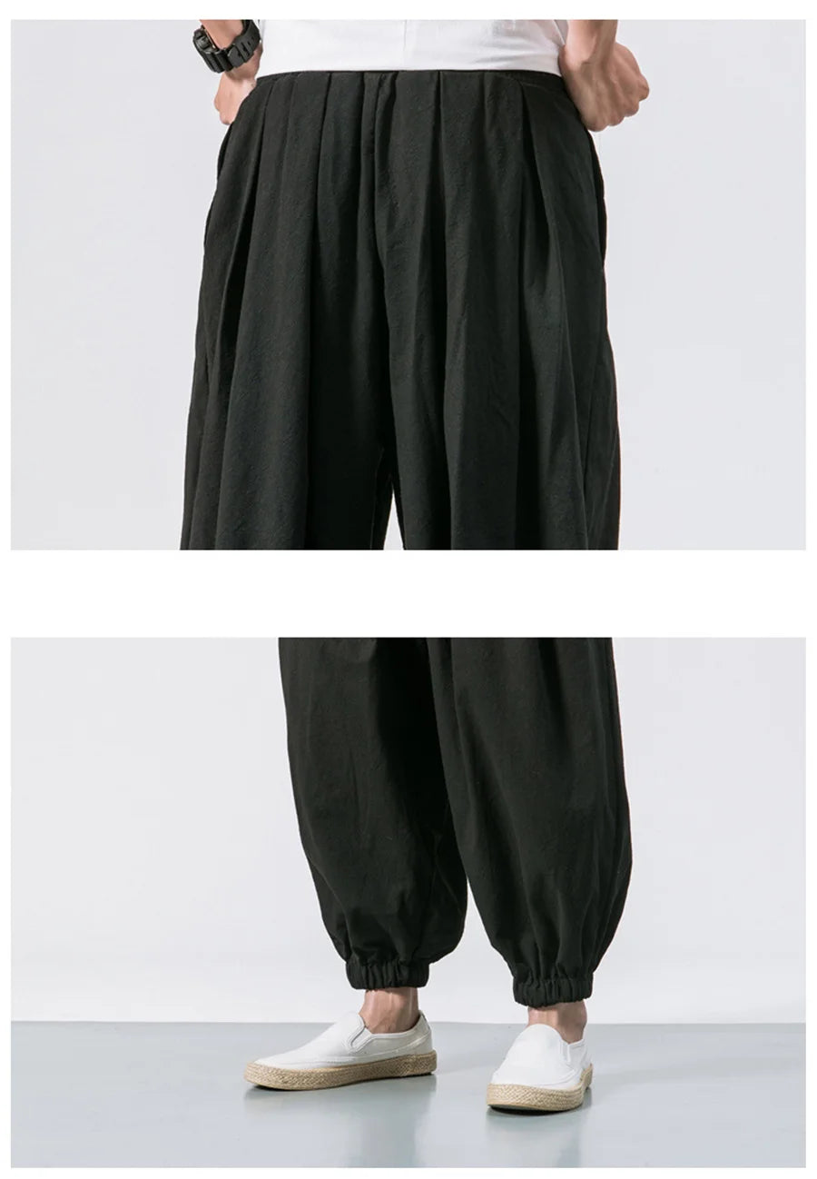 FGKKS Printemps Homme Lâche Sarouel Chinois Lin Surpoids Jogging Haute Qualité Marque Décontracté Pantalon Grande Taille Homme