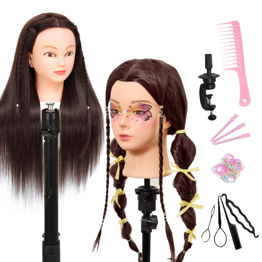 Mannequin Head with 11pcs Hair Heavy-Duty Clamp Holder Base, Braiding Tools - for Salon, Beauty School Practice Set