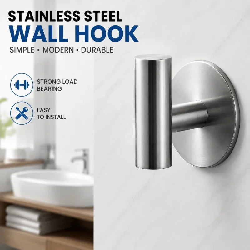 Stainless Steel Robe Hook Adhesive Wall Hook Towel Hook for Bathroom Kitchen Garage Heavy Duty Wall Mounted Kitchen Hardware